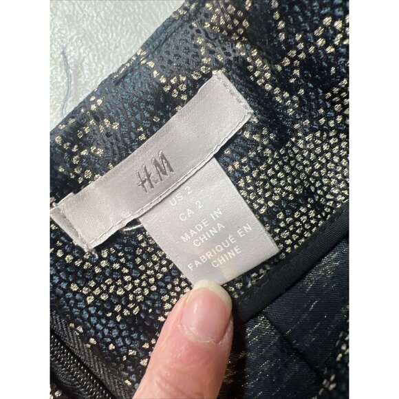 H&M Skirt Jacquard Black & Gold Floral Pattern Size 2 - Picture 3 of 5